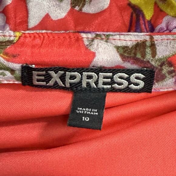 Express Mini Dress Women's Size 10 Red Multicolor Floral Tie Waist Strapless - Picture 5 of 8